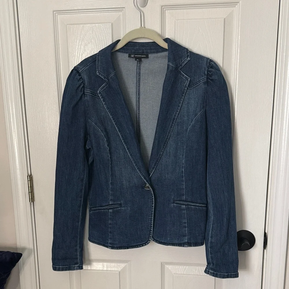 INC International Concepts Blue Denim Blazer - Picture 1 of 6
